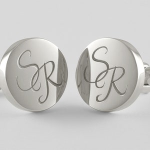 Engraved Monogram Cufflinks in Sterling Silver, personalized