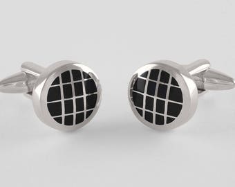 Plaid Cufflinks, Sterling Silver & Jet Black Enamel, personalized