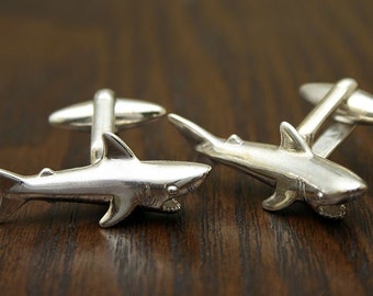 Cufflinks Shark Attack, Sterling Silver, Handmade