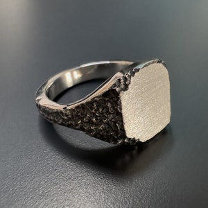 Aged Square Signet Ring, used look, Sterling Silver
