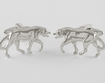 Sterling Silver Panther Cufflinks, Handcrafted, Personalized Engraving