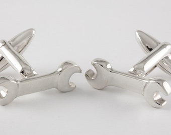 Sterling Silver Wrench Cufflinks, Personalized Engraving, Handcrafted Tool Jewelry