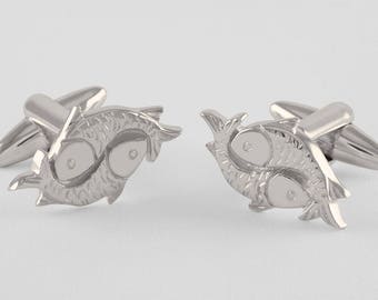 Pisces Cufflinks handcrafted in Sterling Silver, Zodiac, Astrological sign,  personalized