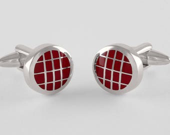 Plaid Cufflinks, Sterling Silver & Burgundy Red Enamel, Sterling Silver, personalized