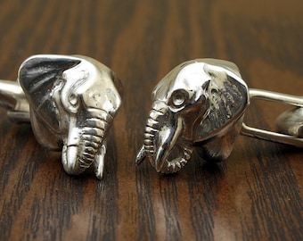Sterling Silver Elephant Cufflinks, Personalized Engraved, Handcrafted Cuff Links