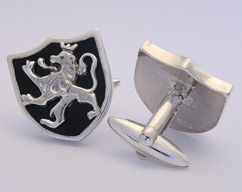 Black Lion Cuffinks, Sterling Silver on Enamel