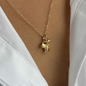 Personalized Chipmunk Necklace, Chipmunk Pendant, Silver 925, 22k gold vermeil