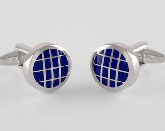 Plaid Cufflinks, Sterling Silver & Maritime Blue Enamel,  personalized