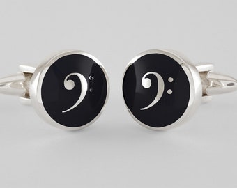 Bass Clef Cufflinks in Sterling Silver and Enamel,  personalized