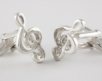 Treble Clef Cufflinks, Sterling Silver, personalized