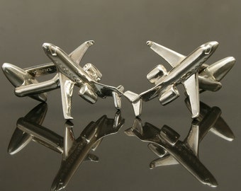 Jet Plane  Cufflinks, Sterling Silver, handcrafted