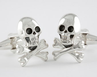 Sterling Silver 925 Skull and Crossbones Cufflinks Personalized Engraving
