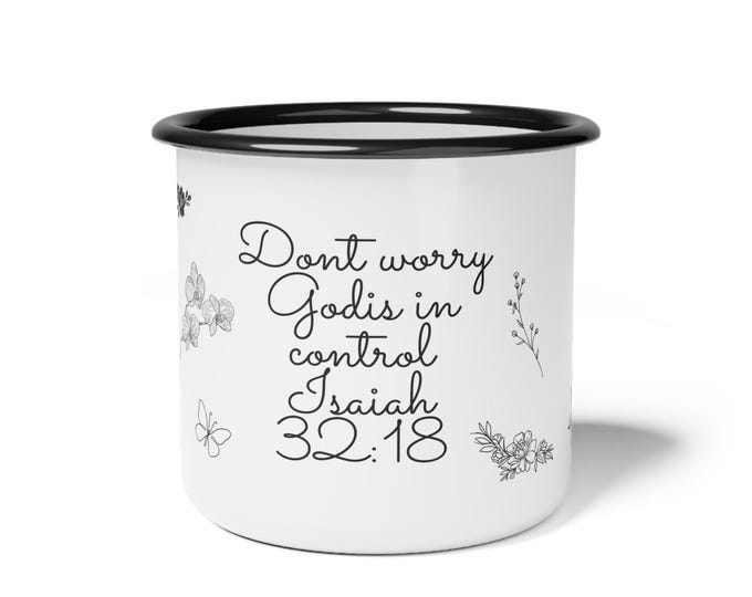 This enamel camp cup is cute and trendy, and perfect for camping. It's great for your morning drink, for coffee, tea, or any other beverage.