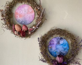 Moon Phase Wreath, Original Art and Dried Flower Decor