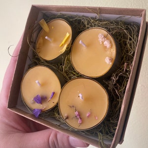 Floral Tea Lights, Set of 4 Beeswax Candles image 4