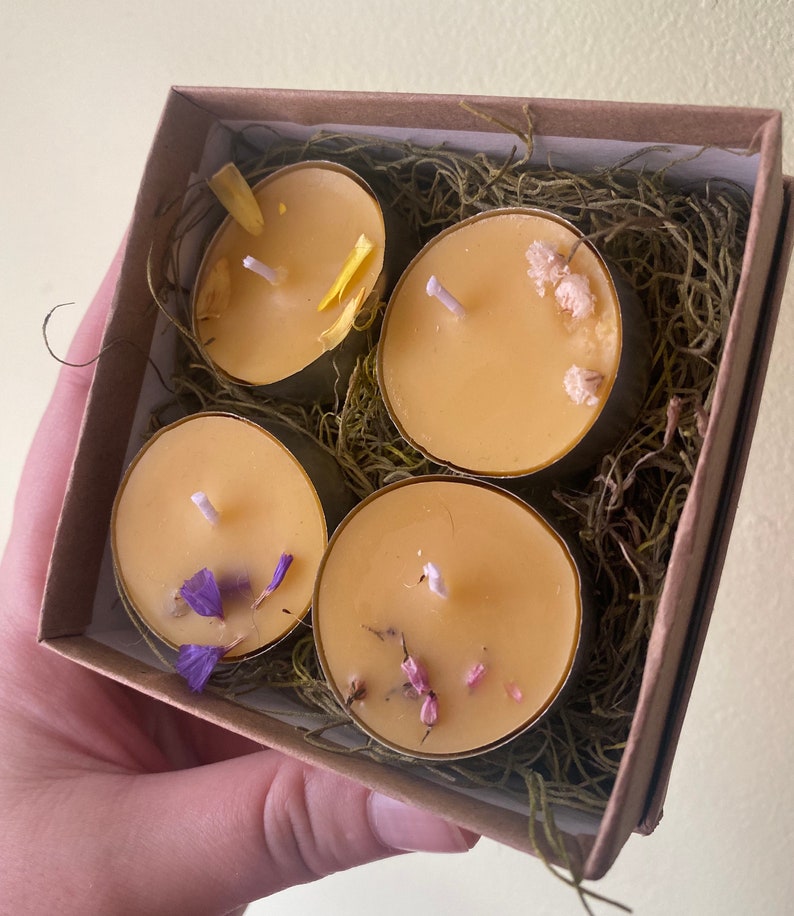 Floral Tea Lights, Set of 4 Beeswax Candles image 4