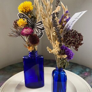 Eco-friendly Everlasting Flower Arrangement, Cobalt Blue Vintage Bottle with Dried Flowers image 5