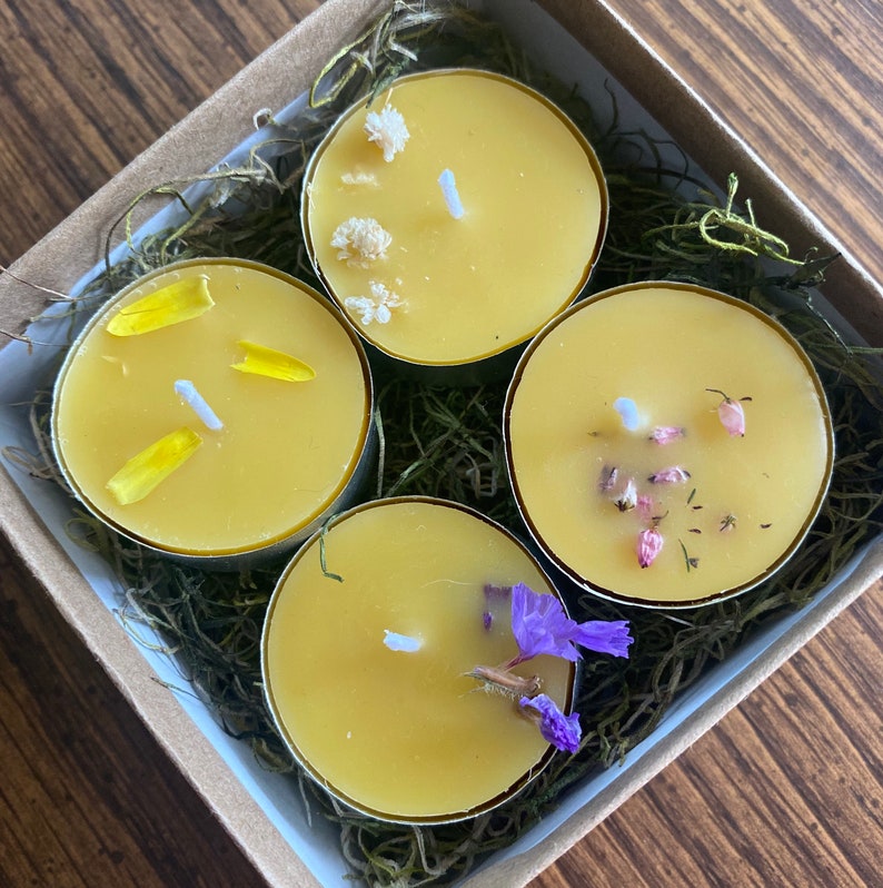 Floral Tea Lights, Set of 4 Beeswax Candles image 3