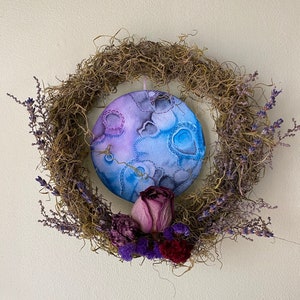 Moon Phase Wreath, Original Art and Dried Flower Decor image 2
