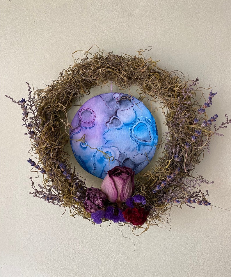 Moon Phase Wreath, Original Art and Dried Flower Decor image 2