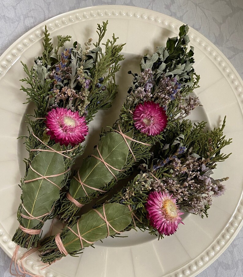 Springtime Blessing Bundle, Sustainable Smoke Ceremony Wand, Dried Flower Bouquet image 9