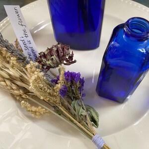 Eco-friendly Everlasting Flower Arrangement, Cobalt Blue Vintage Bottle with Dried Flowers image 3