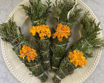 Ostara Cleansing Bundle, Sustainable Smoke Ceremony Wand, Dried Flower Incense