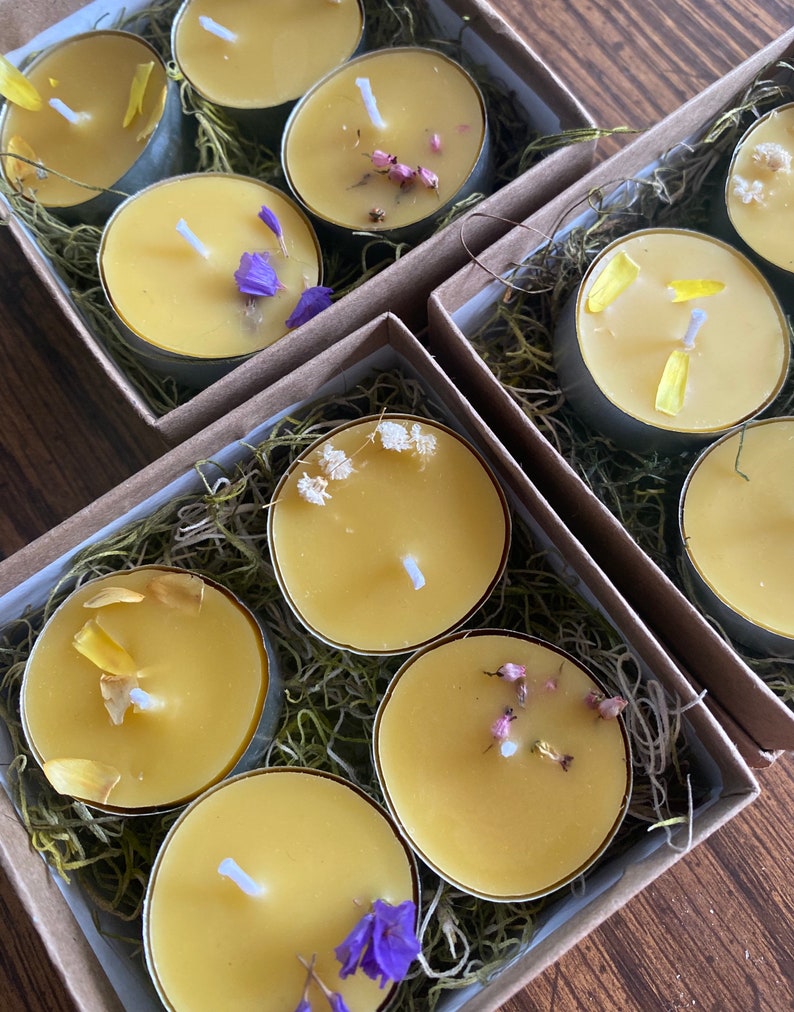 Floral Tea Lights, Set of 4 Beeswax Candles image 8