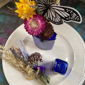 Eco-friendly Everlasting Flower Arrangement, Cobalt Blue Vintage Bottle with Dried Flowers image 4