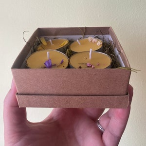 Floral Tea Lights, Set of 4 Beeswax Candles image 5