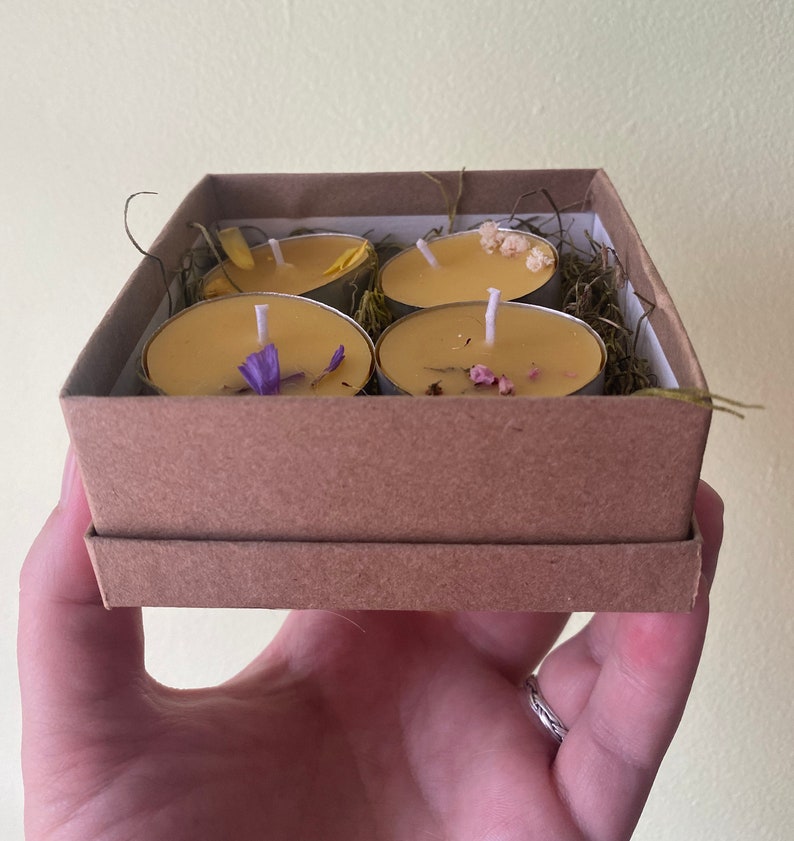 Floral Tea Lights, Set of 4 Beeswax Candles image 5