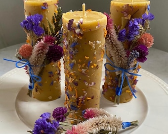 Thunder Candle, Gromnica, Beeswax Pillar with Dried Florals