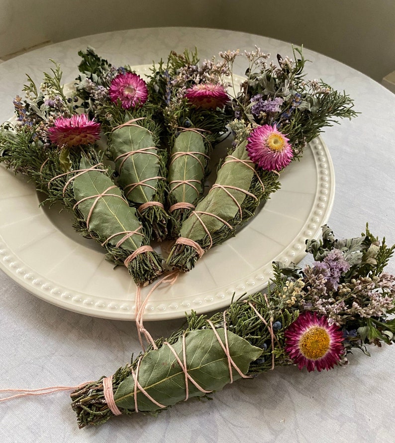 Springtime Blessing Bundle, Sustainable Smoke Ceremony Wand, Dried Flower Bouquet image 7