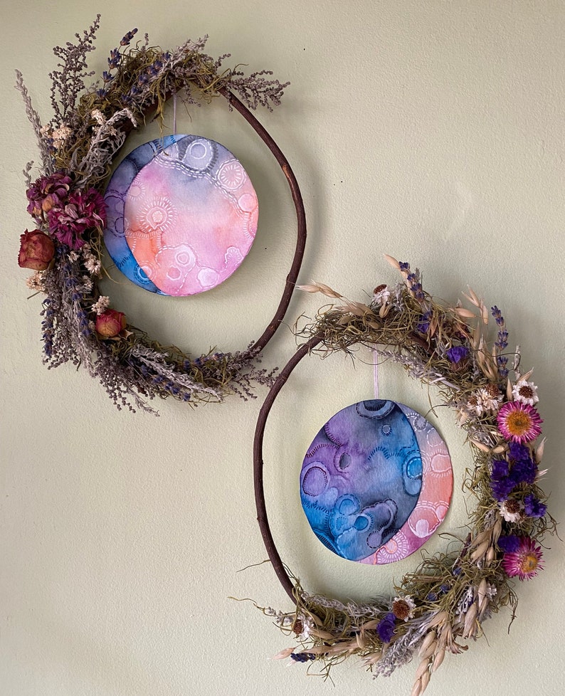 Moon Phase Wreath, Original Art and Dried Flower Decor image 10
