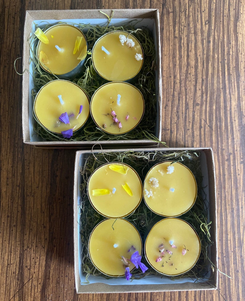 Floral Tea Lights, Set of 4 Beeswax Candles image 7