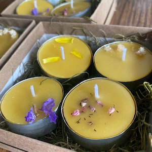 Floral Tea Lights, Set of 4 Beeswax Candles image 1