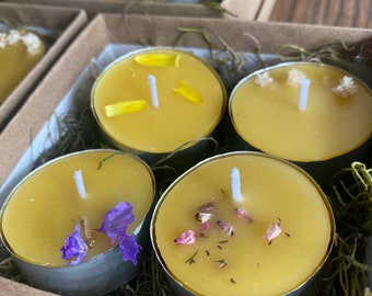 Floral Tea Lights, Set of 4 Beeswax Candles