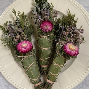 Springtime Blessing Bundle, Sustainable Smoke Ceremony Wand, Dried Flower Bouquet image 1