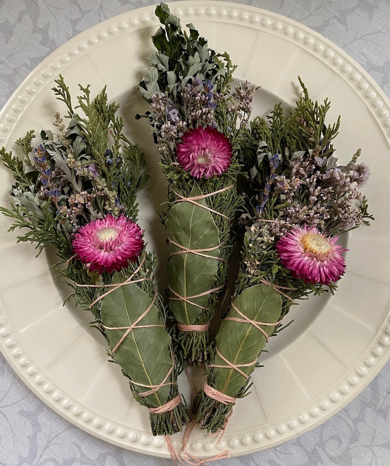 Springtime Blessing Bundle, Sustainable Smoke Ceremony Wand, Dried Flower Bouquet image 1