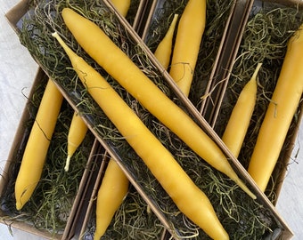 Rustic Beeswax Tapers, Set of 2 Hand dipped Taper Candles, All Natural Beeswax