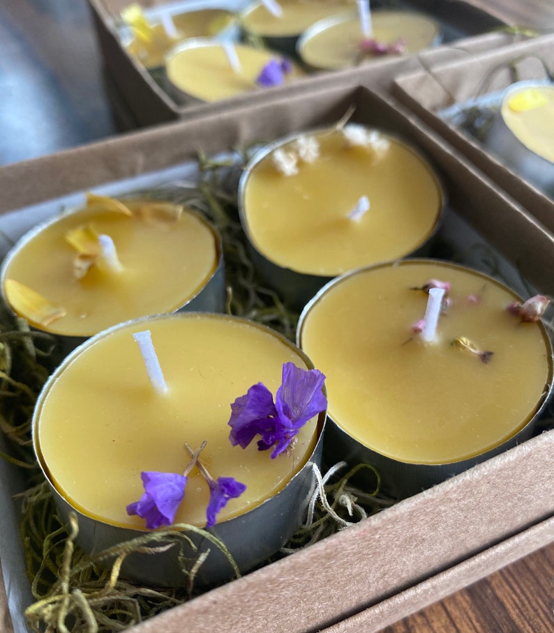 Floral Tea Lights, Set of 4 Beeswax Candles image 2