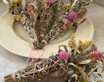 Imbolc Blessing Bundle, Sustainable Smoke Ceremony Wand, Dried Flower Bouquet