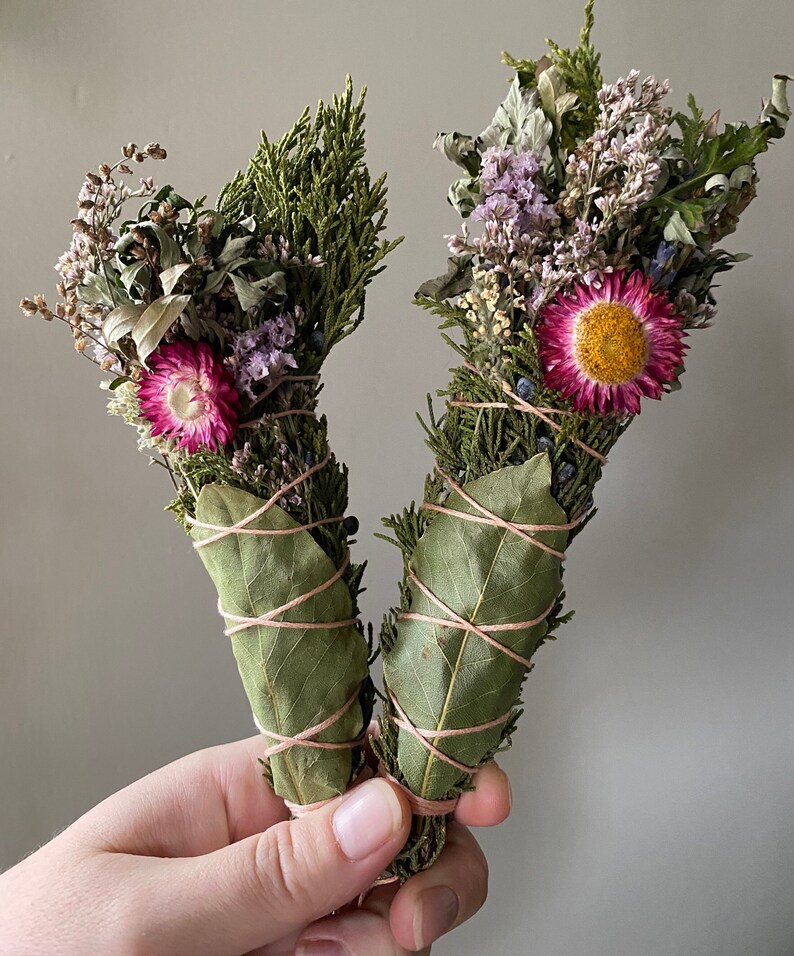 Springtime Blessing Bundle, Sustainable Smoke Ceremony Wand, Dried Flower Bouquet image 5