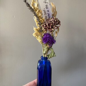 Eco-friendly Everlasting Flower Arrangement, Cobalt Blue Vintage Bottle with Dried Flowers image 6