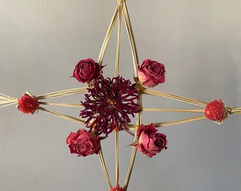 Dried Flower Cross, Handwoven Altar Decoration, Wall Hanging