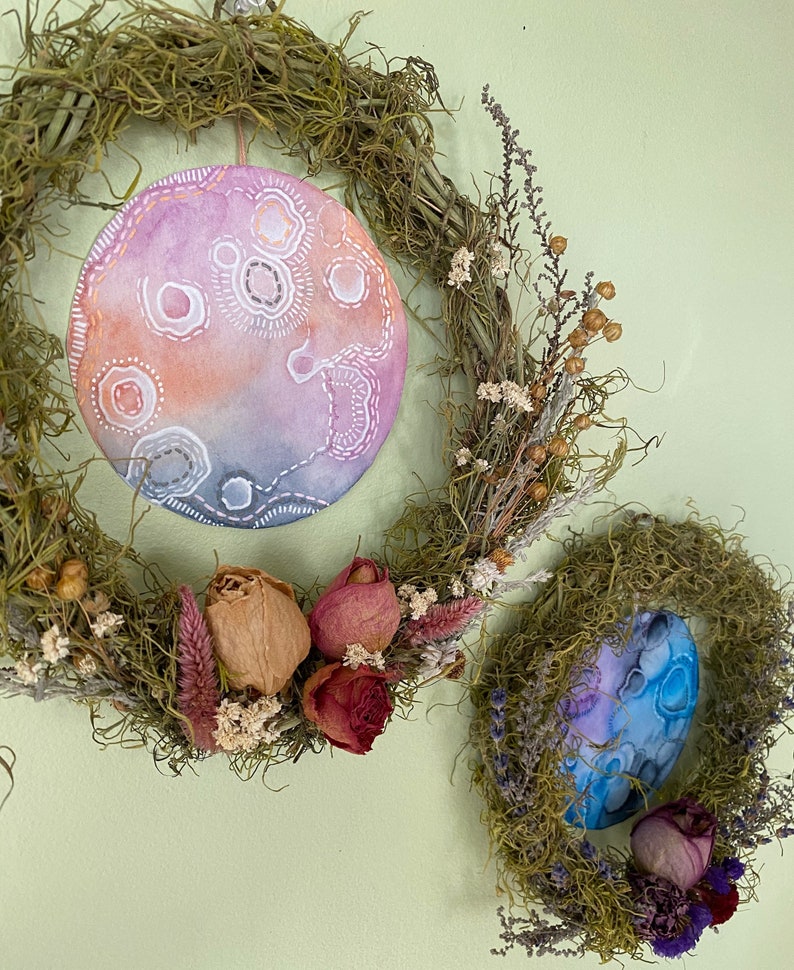 Moon Phase Wreath, Original Art and Dried Flower Decor image 4