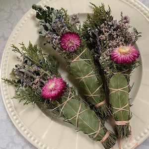 Springtime Blessing Bundle, Sustainable Smoke Ceremony Wand, Dried Flower Bouquet image 3