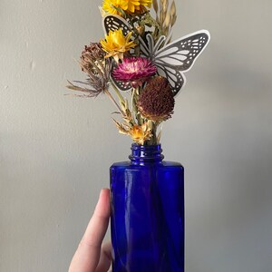 Eco-friendly Everlasting Flower Arrangement, Cobalt Blue Vintage Bottle with Dried Flowers image 8