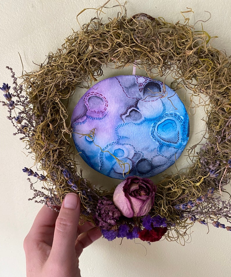 Moon Phase Wreath, Original Art and Dried Flower Decor image 6