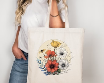 Floral Canvas Tote Bag, Eco-Friendly Canvas Tote Bag - Reusable Grocery Bag, Farmers Market Bag, Cute Tote for Women, Shoulder Shopper